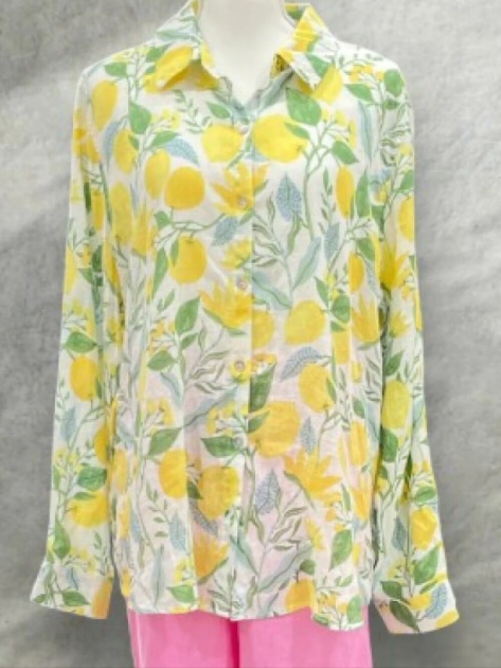 Martha Stewart Lemon Linen Shirt in Yellow & Green - Picture 2 of 6